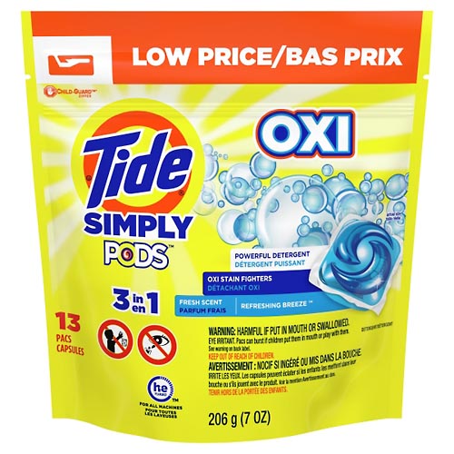 Image for Tide Detergent, Oxi, Refreshing Breeze, 3 in 1,13ea from Hospital Pharmacy West